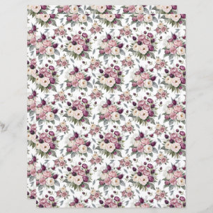 Watercolor Mauve Floral Scrapbook Paper