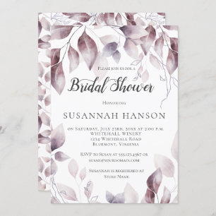 Watercolor Mauve Pink Leaves Bridal Shower Invitation