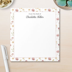 Watercolor Mauve White Floral Pattern Personalised Notepad