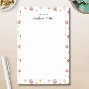 Watercolor Mauve White Floral Pattern Personalised Post-it Notes