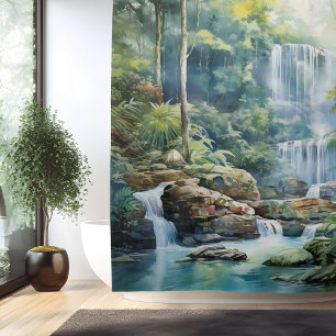 Watercolor Mayan Jungle Waterfall Shower Curtain