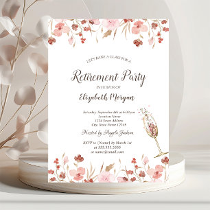 Watercolor Meadow Champagne Glass Retirement  Invitation