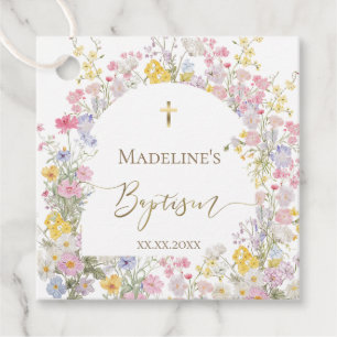 watercolor meadow flowers Baptism Favour Tags