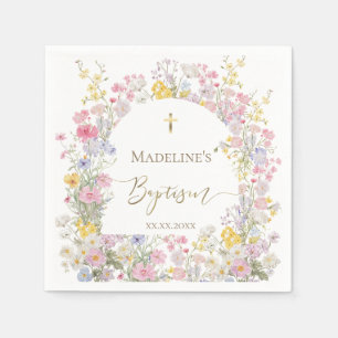 watercolor meadow flowers Baptism Napkin
