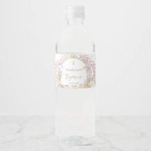watercolor meadow flowers Baptism Water Bottle Label