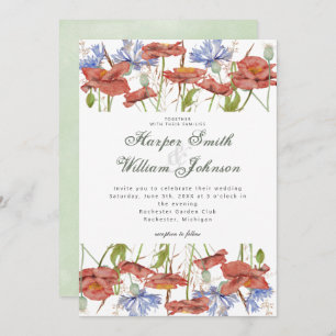 Watercolor meadow flowers grass wedding invitation