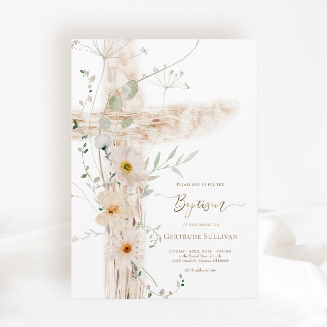 watercolor meadow flowers Holy Cross Baptism Invitation (Creator Uploaded)