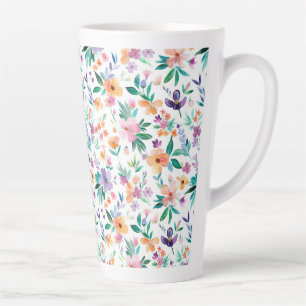 Watercolor Meadow Flowers Pattern Latte Mug
