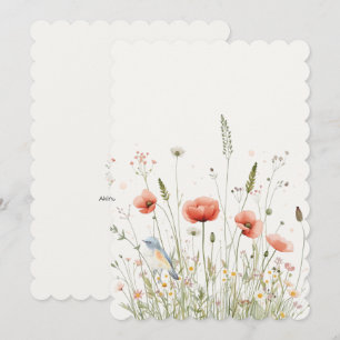Watercolor Meadow Greeting Card, Red Poppy Elegant Card