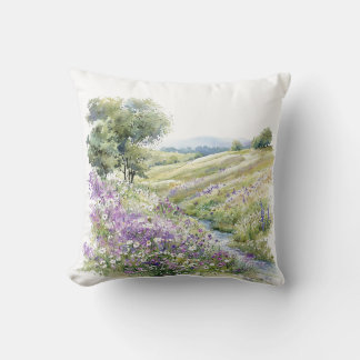 Watercolor Meadow Hill Painting Cushion