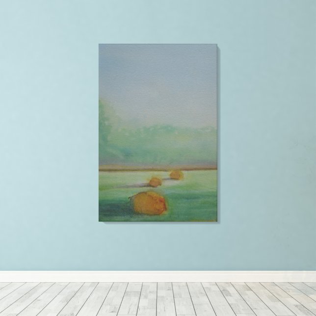 Watercolor meadow landscape misty morning canvas print (Insitu(Wood Floor))