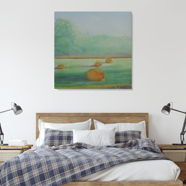 Watercolor meadow landscape misty morning canvas print (Insitu(Bedroom))