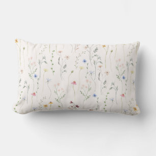 Watercolor meadow, summer pattern lumbar pillow. lumbar cushion