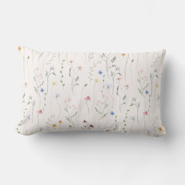 Watercolor meadow, summer pattern lumbar pillow. lumbar cushion (Front)