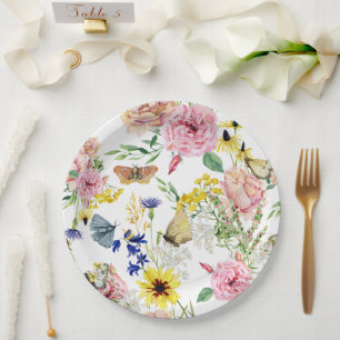 Watercolor Meadow Wild Floral Pattern Paper Plate