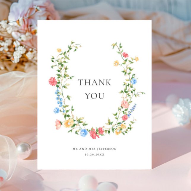 Watercolor Meadow Wildflower Bohemian Thank You Postcard (Creator Uploaded)