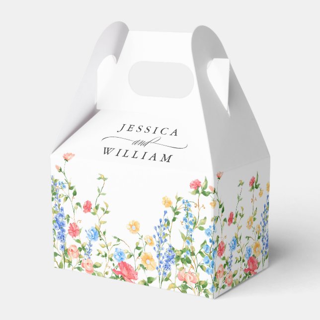 Watercolor Meadow Wildflower Bohemian Wedding Favour Box (Front Side)