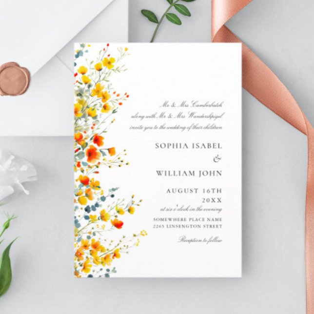 Watercolor Meadow Wildflower Bohemian Wedding Invitation (Creator Uploaded)