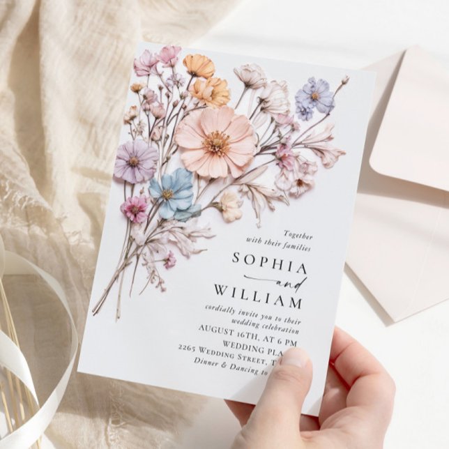 Watercolor Meadow Wildflower Bohemian Wedding Invitation (Creator Uploaded)