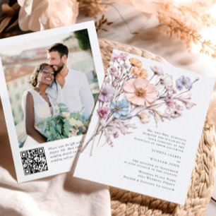 Watercolor Meadow Wildflower Bohemian Wedding Invitation