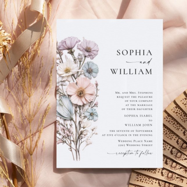 Watercolor Meadow Wildflower Bohemian Wedding Invitation (Creator Uploaded)