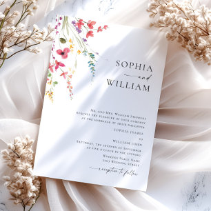 Watercolor Meadow Wildflower Bohemian Wedding Invitation