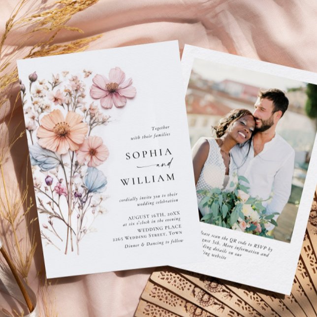 Watercolor Meadow Wildflower Bohemian Wedding Invitation (Creator Uploaded)
