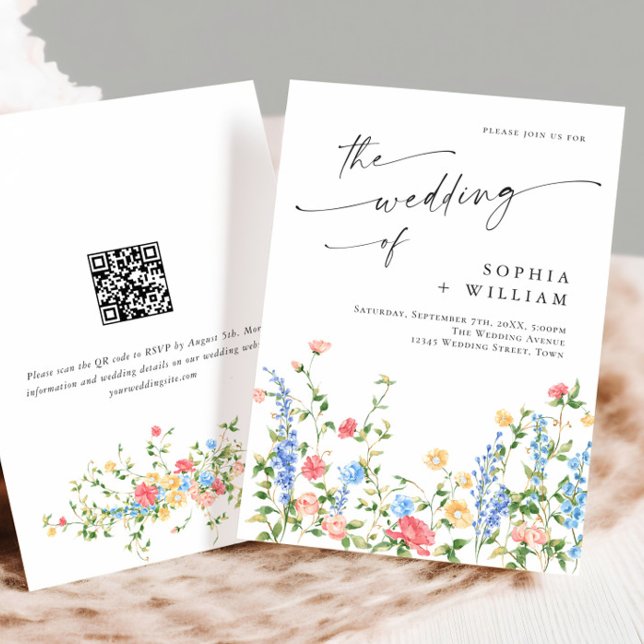 Watercolor Meadow Wildflower Bohemian Wedding Invitation (Creator Uploaded)