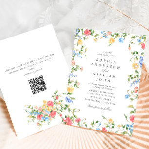 Watercolor Meadow Wildflower Bohemian Wedding Invitation