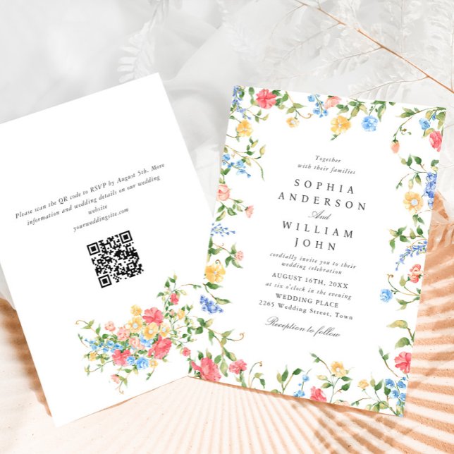 Watercolor Meadow Wildflower Bohemian Wedding Invitation (Creator Uploaded)