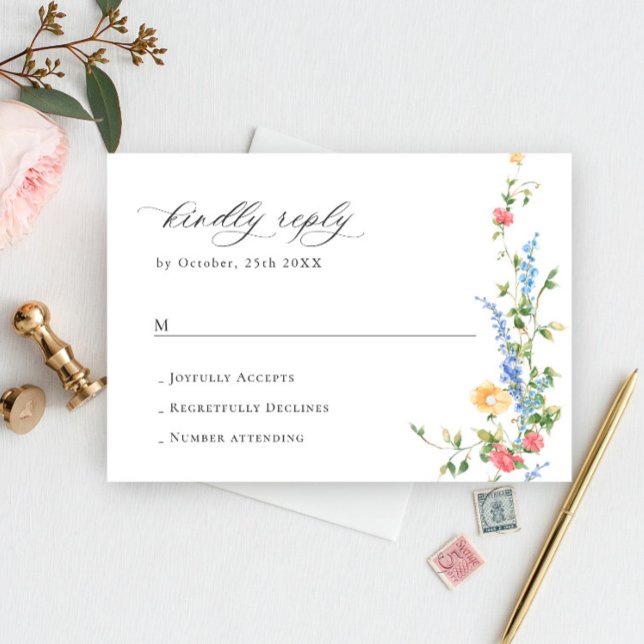 Watercolor Meadow Wildflower Bohemian Wedding RSVP (Creator Uploaded)