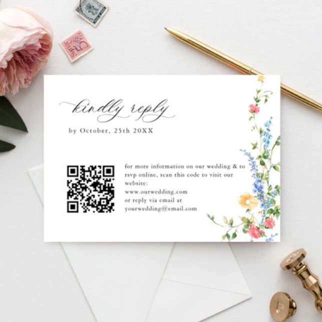 Watercolor Meadow Wildflower Bohemian Wedding RSVP (Creator Uploaded)