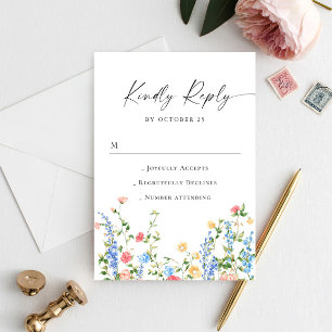 Watercolor Meadow Wildflower Bohemian Wedding RSVP Card