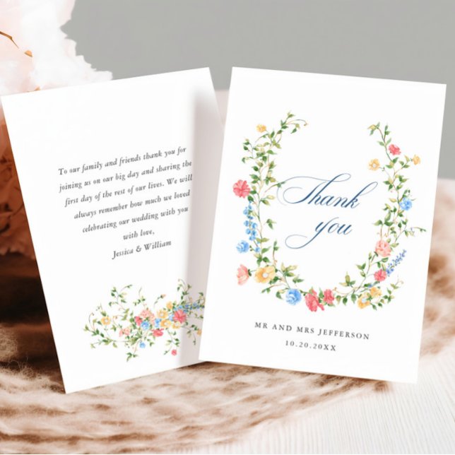 Watercolor Meadow Wildflower Bohemian Wedding Thank You Card (Creator Uploaded)