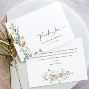 Watercolor Meadow Wildflower Bohemian Wedding Thank You Card