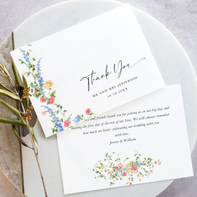 Watercolor Meadow Wildflower Bohemian Wedding Thank You Card (Creator Uploaded)