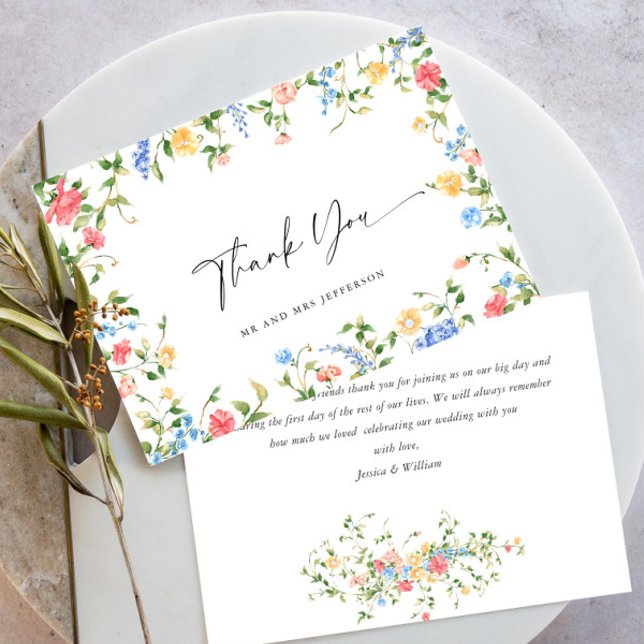 Watercolor Meadow Wildflower Bohemian Wedding Thank You Card (Creator Uploaded)