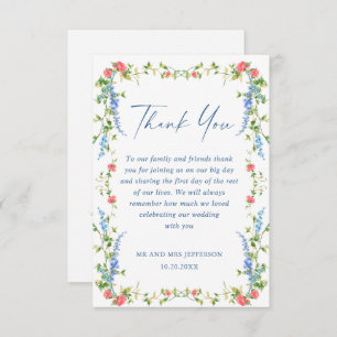 Watercolor Meadow Wildflower Bohemian Wedding Thank You Card