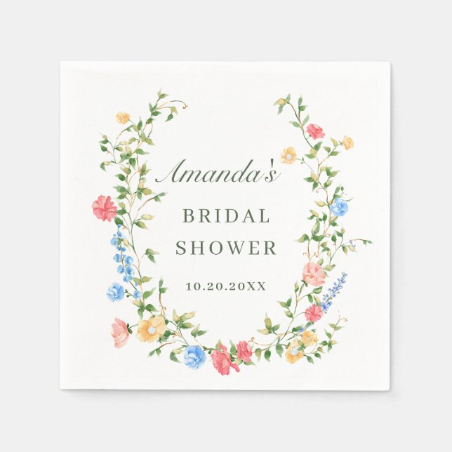 Watercolor Meadow Wildflower Boho Bridal Shower Napkin (Front)