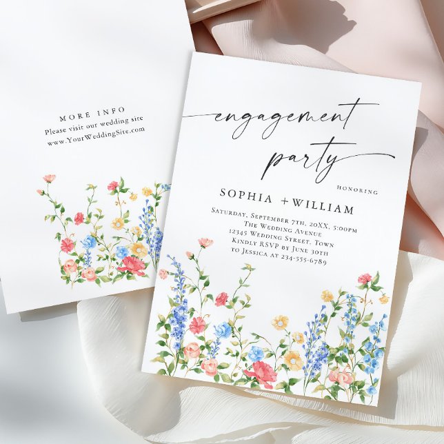 Watercolor Meadow Wildflower Boho Engagement Party Invitation (Creator Uploaded)
