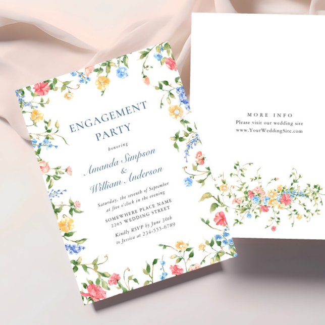Watercolor Meadow Wildflower Boho ENGAGEMENT PARTY Invitation (Creator Uploaded)