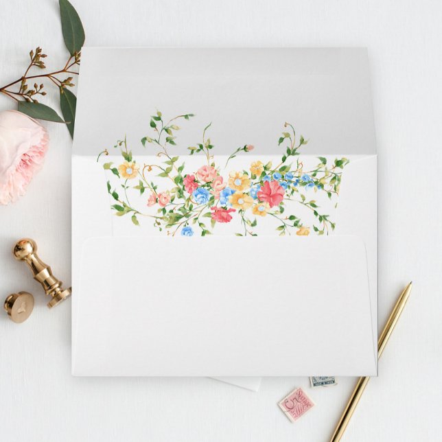 Watercolor Meadow Wildflower Boho Floral Wedding Envelope (Creator Uploaded)