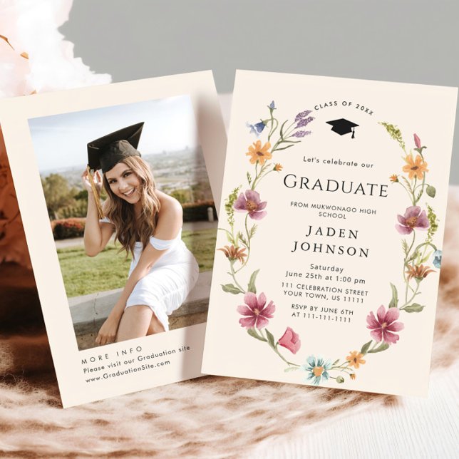 Watercolor Meadow Wildflower Boho Graduation Party Invitation (Creator Uploaded)