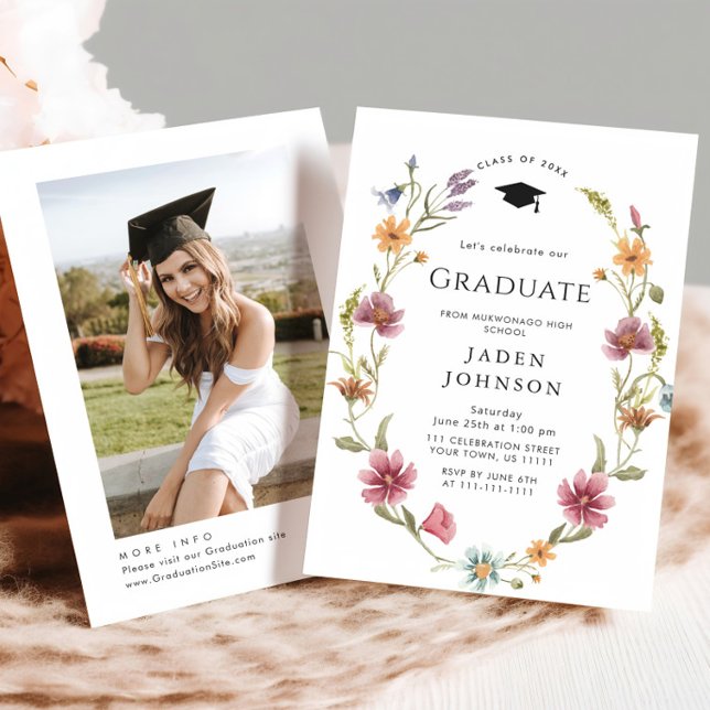 Watercolor Meadow Wildflower Boho Graduation Party Invitation (Creator Uploaded)