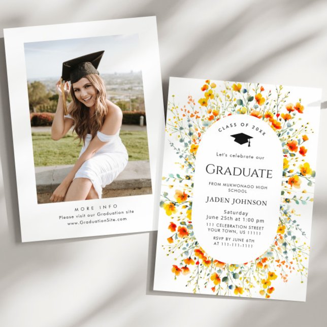 Watercolor Meadow Wildflower Boho Graduation Party Invitation (Creator Uploaded)