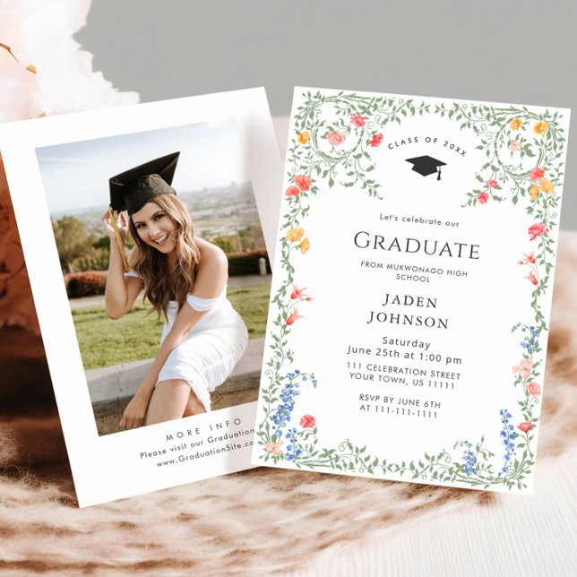 Watercolor Meadow Wildflower Boho Graduation Party Invitation (Creator Uploaded)
