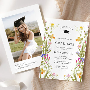 Watercolor Meadow Wildflower Boho Graduation Party Invitation