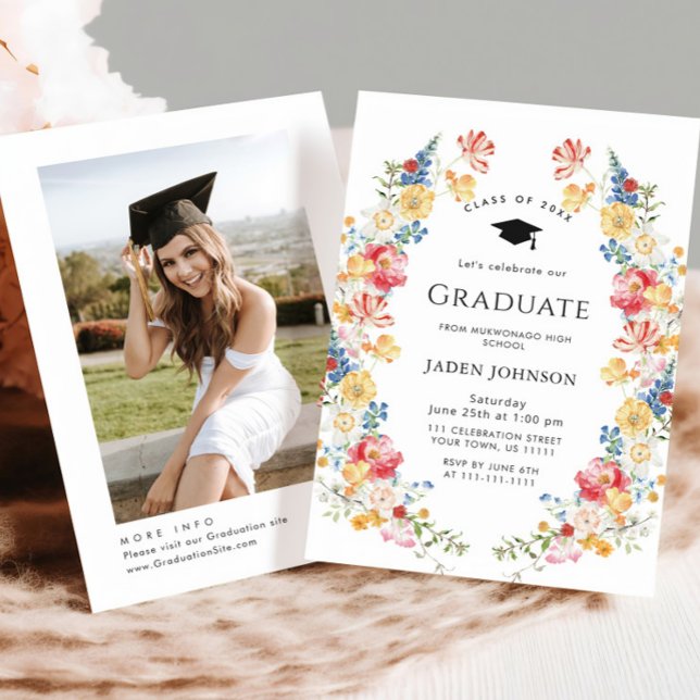 Watercolor Meadow Wildflower Boho Graduation Party Invitation (Creator Uploaded)