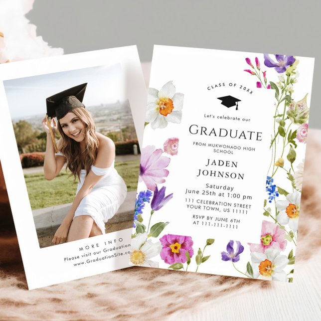 Watercolor Meadow Wildflower Boho Graduation Party Invitation (Creator Uploaded)