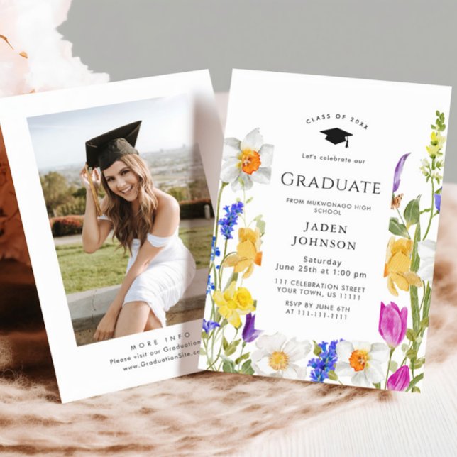 Watercolor Meadow Wildflower Boho Graduation Party Invitation (Creator Uploaded)